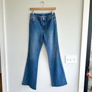 J. McLaughlin Wide Leg Flare High Rise Jeans Medium Wash Blue 2